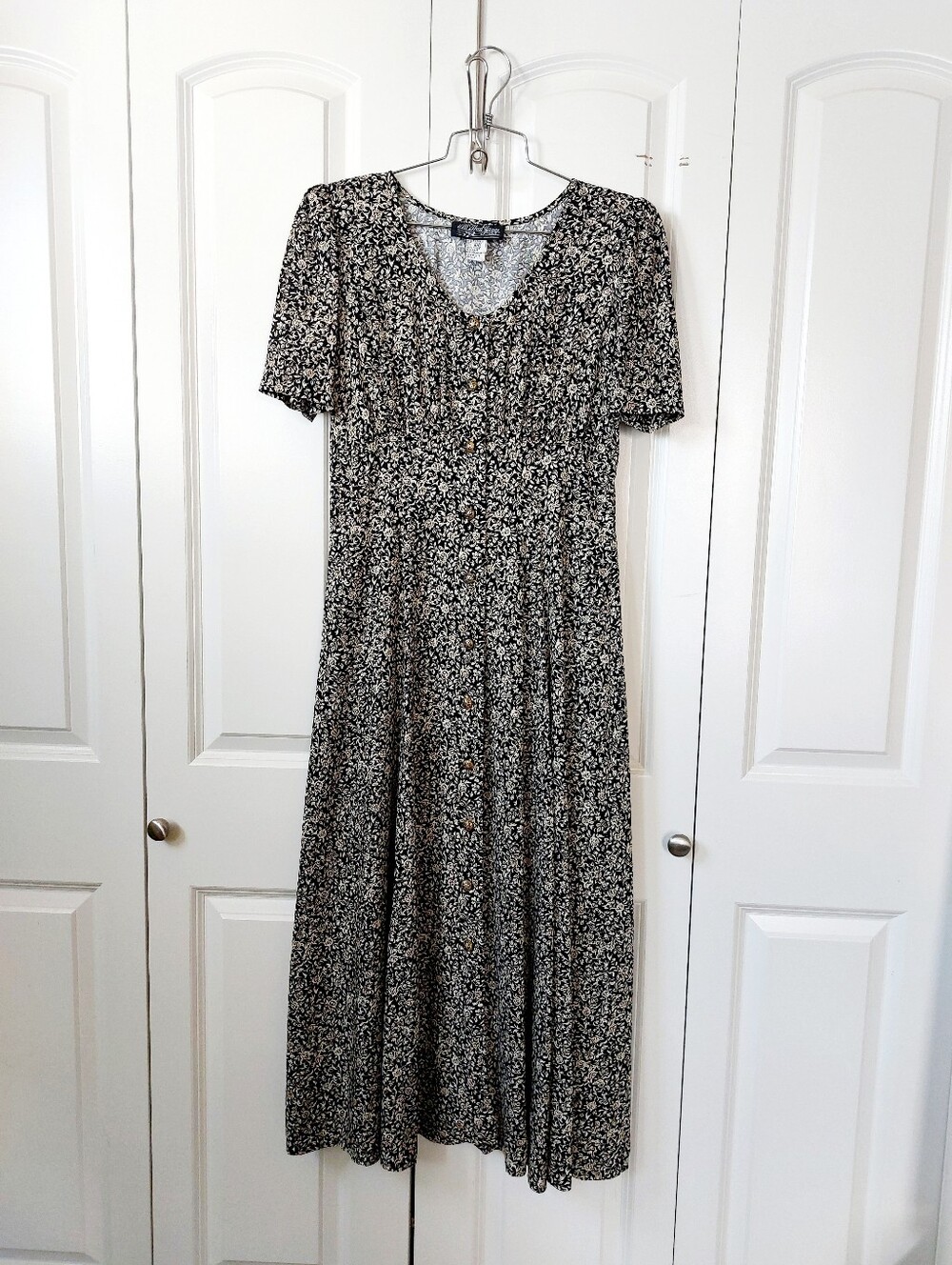 90s Ditsy Floral Button-Front Midi Tea Dress 10 Prairie Grunge Cottagecore Whims